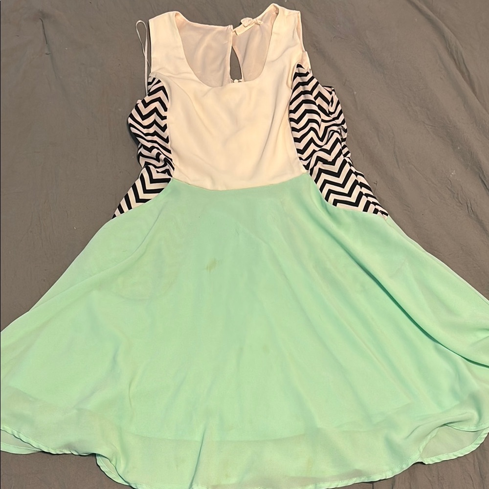Chic Mint Green and Black Chevron Dress